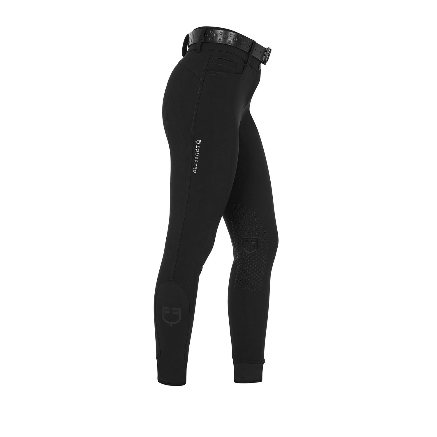 Equestro Pantaloni Donna a Vita Alta Logo in Strass