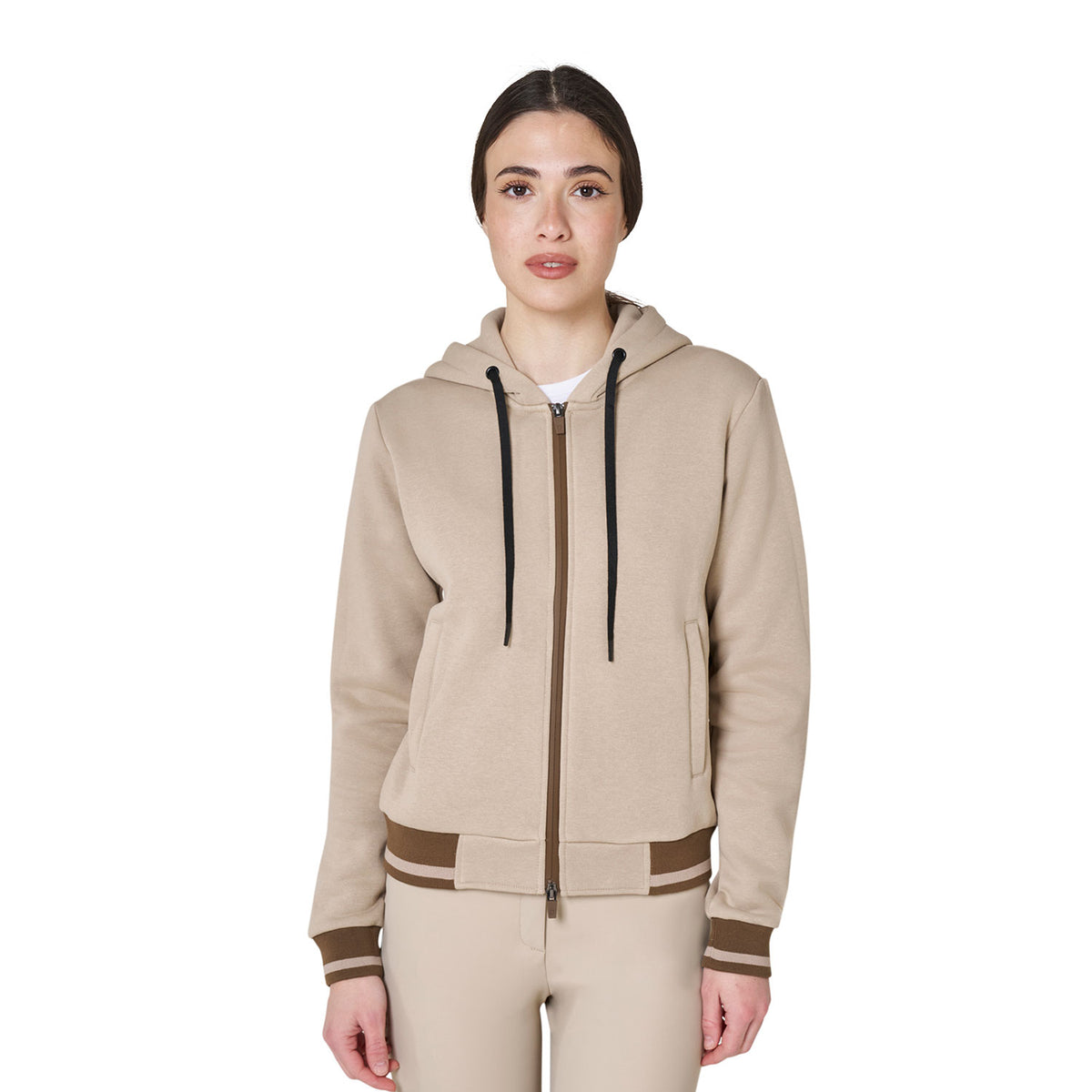 Equestro Felpa Donna con Cappuccio e Zip Frontale