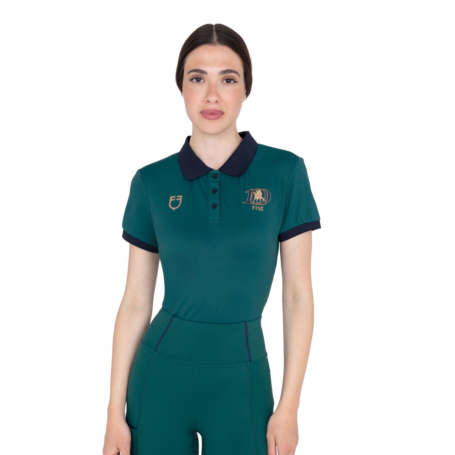 Polo donna allenamento tre bottoni Equestro X FISE 100