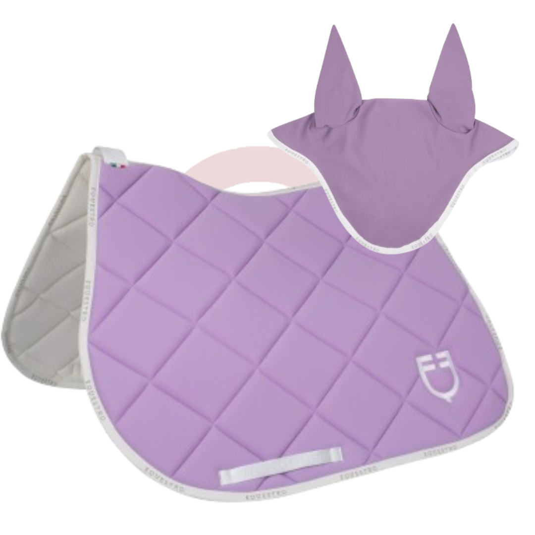 Kit Sottosella e Cuffietta Lilla Equestro con logo in tessuto tecnico