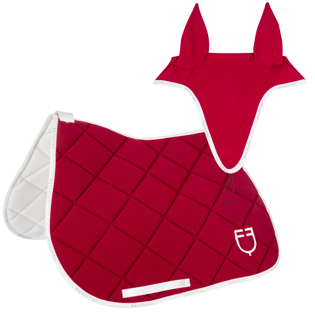 Kit Sottosella e Cuffietta Rosso da salto Equestro con logo in tessuto tecnico