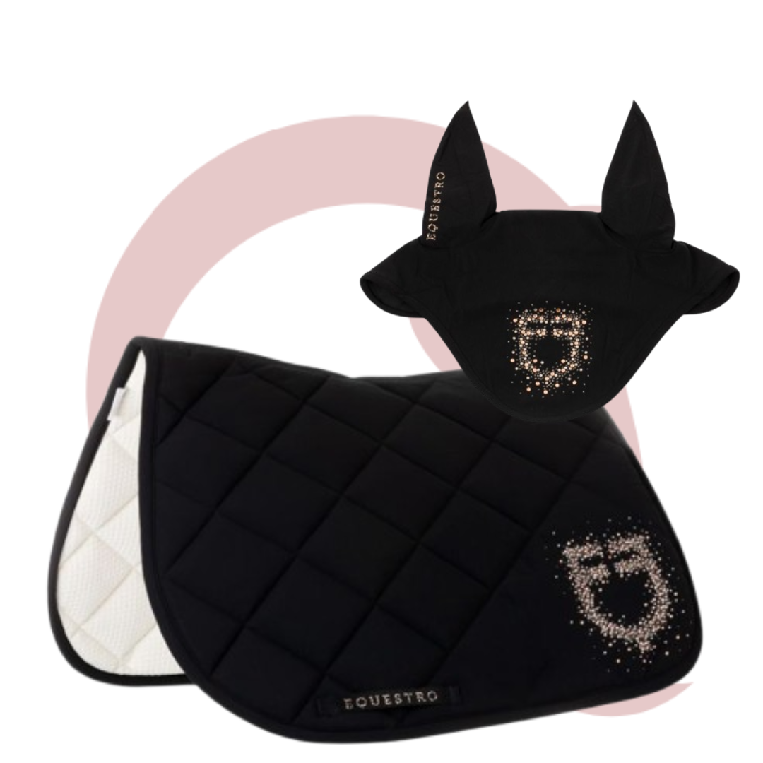 kit Sottosella e Cuffietta Equestro in tessuto tecnico con logo glitter