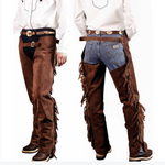Chaps western in pelle scamosciata Lakota con frange e zip