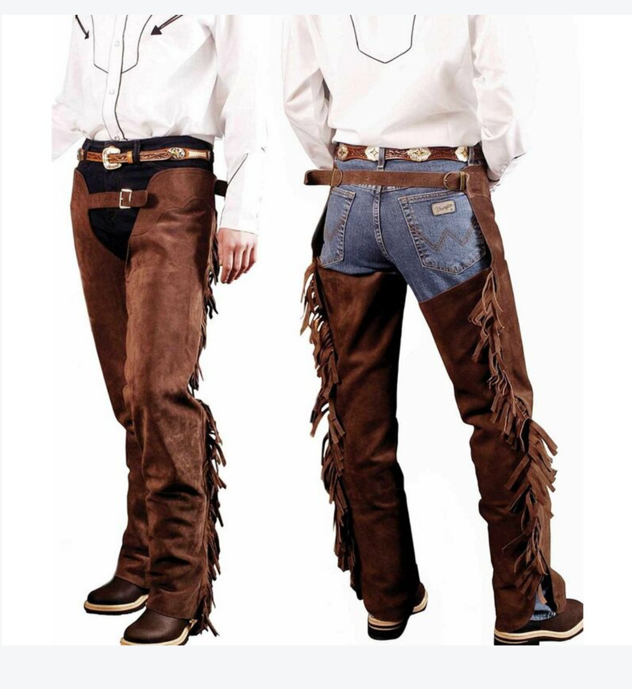 Chaps western in pelle scamosciata Lakota con frange e zip