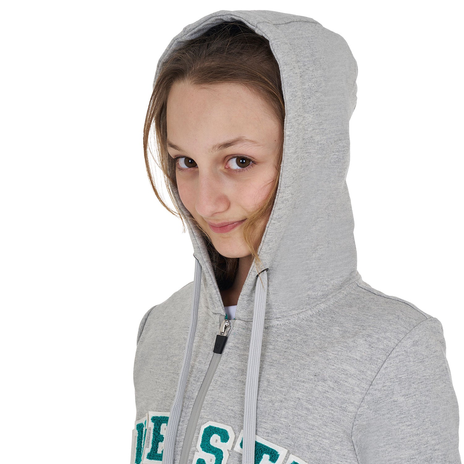 Equestro kid's sponge stitch hoodie - Colore LIGHT GREY MELANGE/ULTRAMARINE GREEN (18-5338)