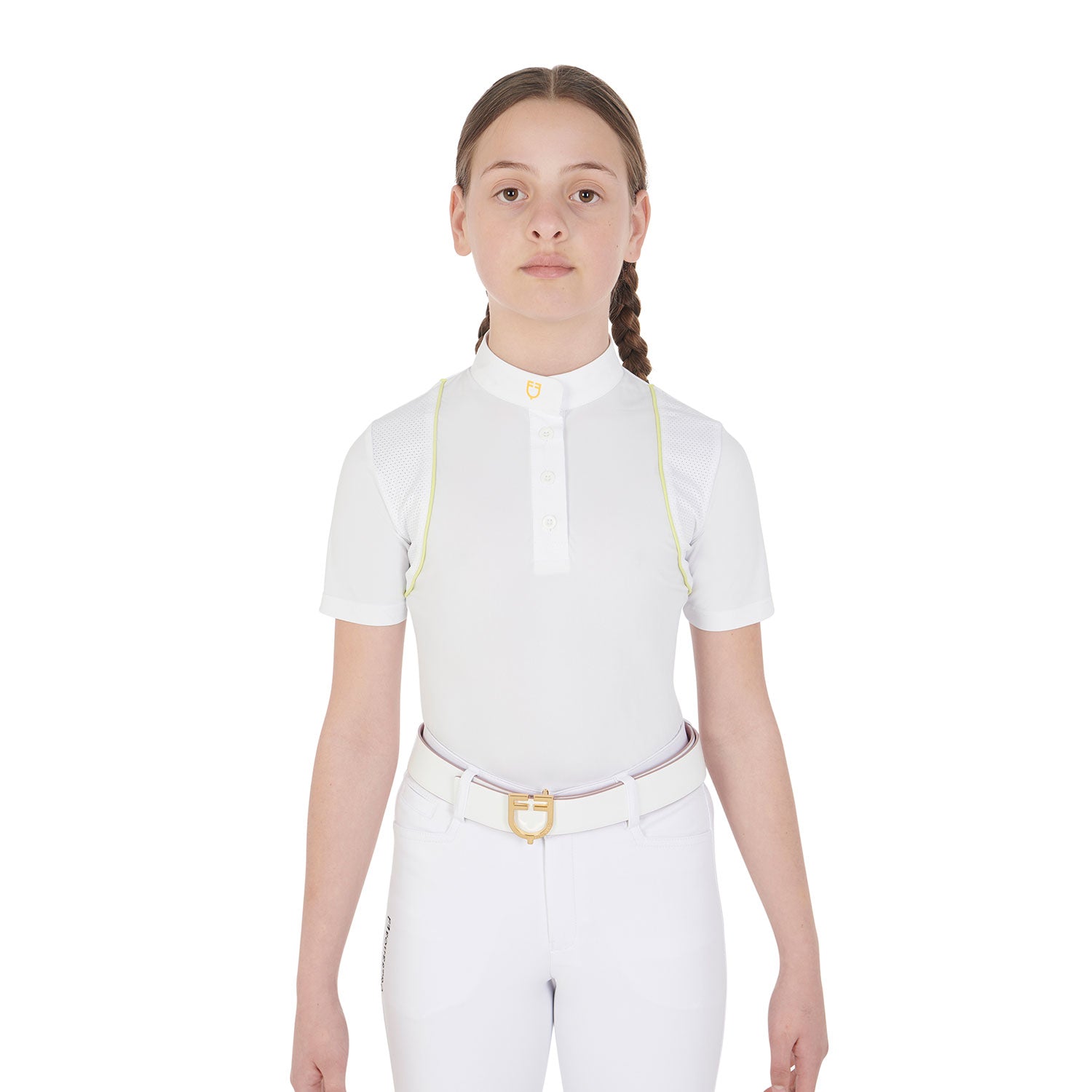 Equestro girl's competition polo shirt ss buttons - neutra