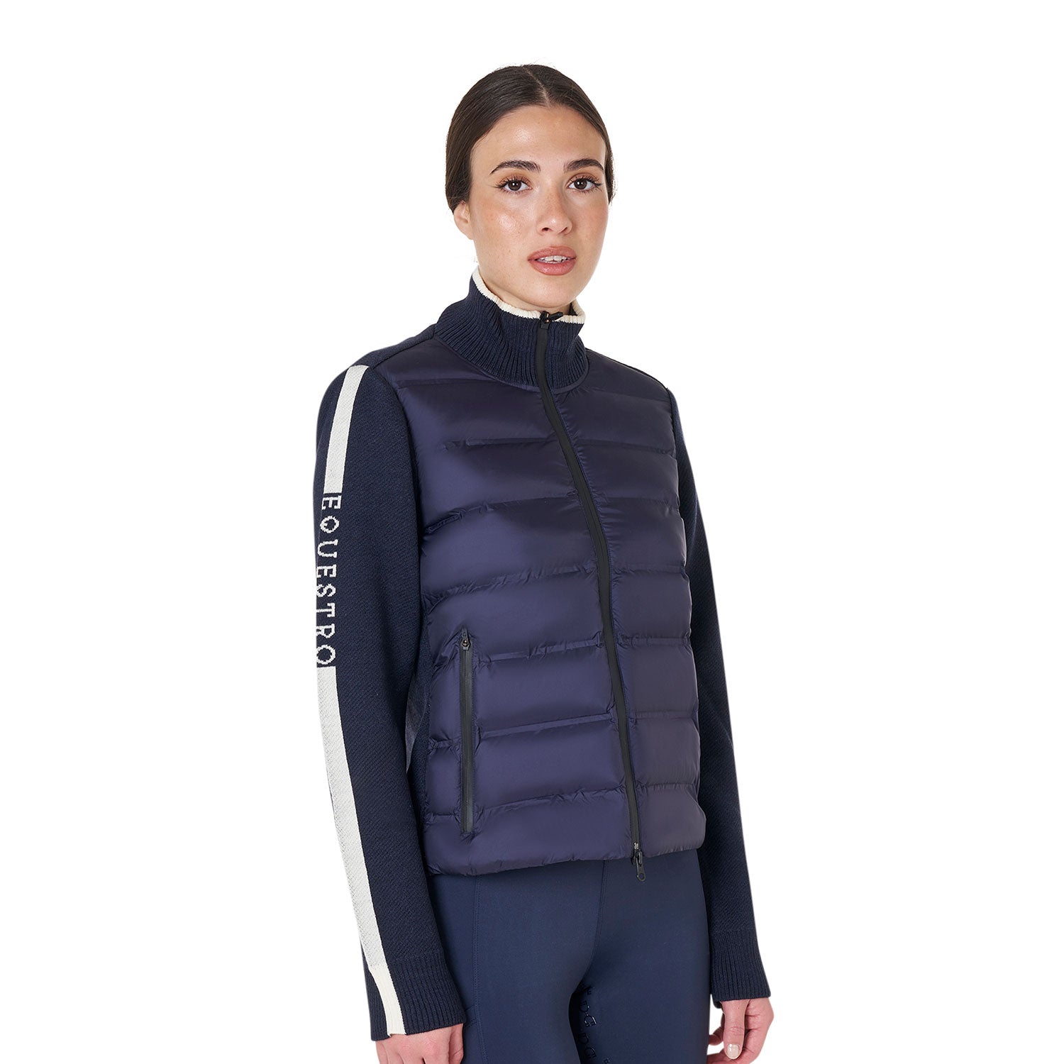 Equestro women's full zip hybrid nylon+ knit jacket - Colore NAVY BLAZER (19-3923)