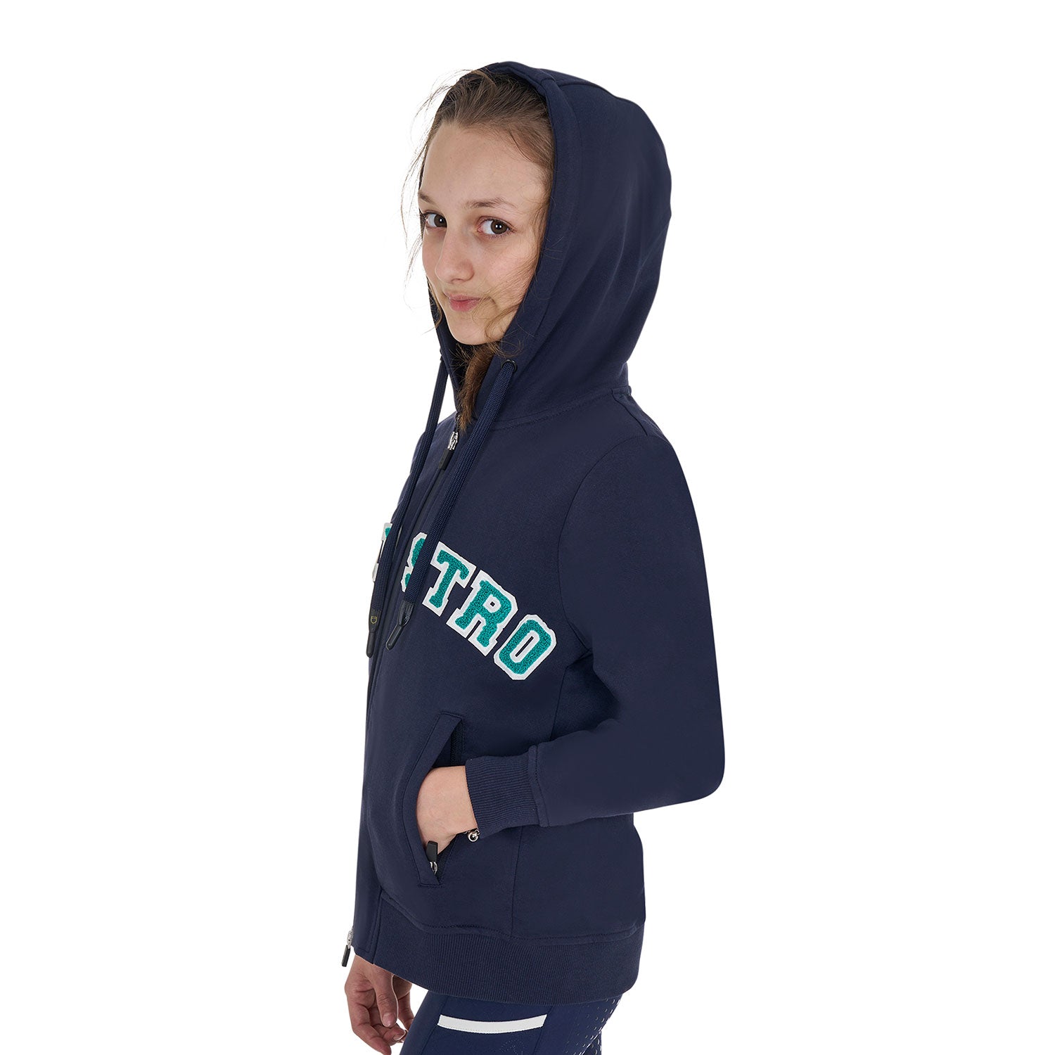 Equestro kid's sponge stitch hoodie - Colore NAVY BLAZER (19-3923)/ULTRAMARINE GREEN (18-5338)