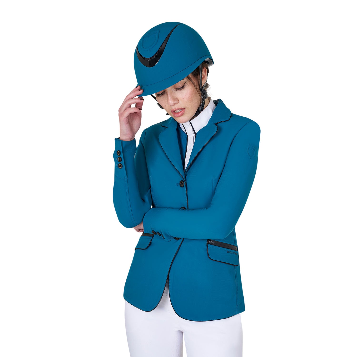 Equestro technical woman competition riding jacket tecno stretch - Colore BLUE CORAL (19-4526)