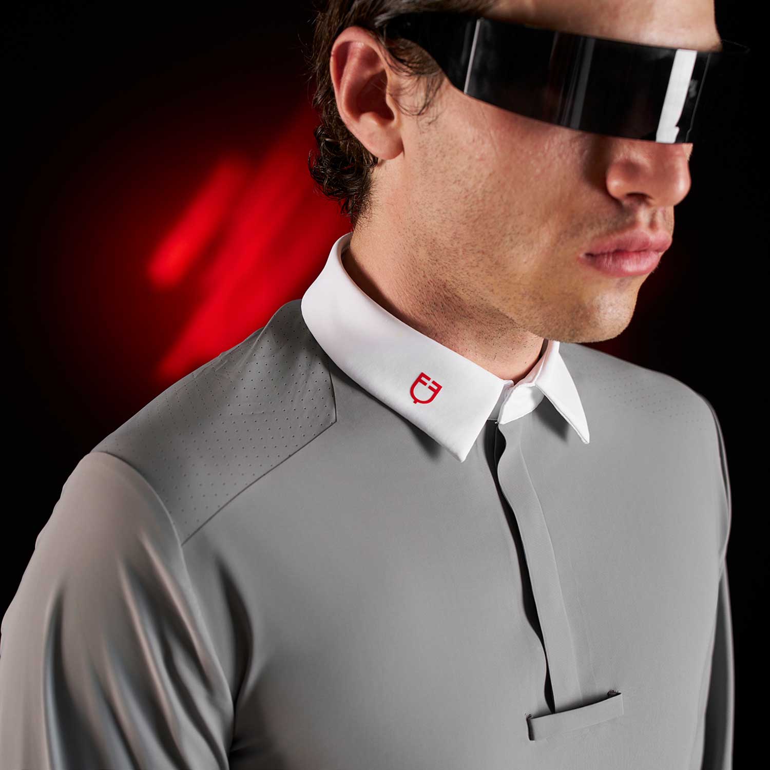 Equestro men's competition ridertechnology ls polo shirt with zip - Colore MOCKINGBIRD (18-4015)