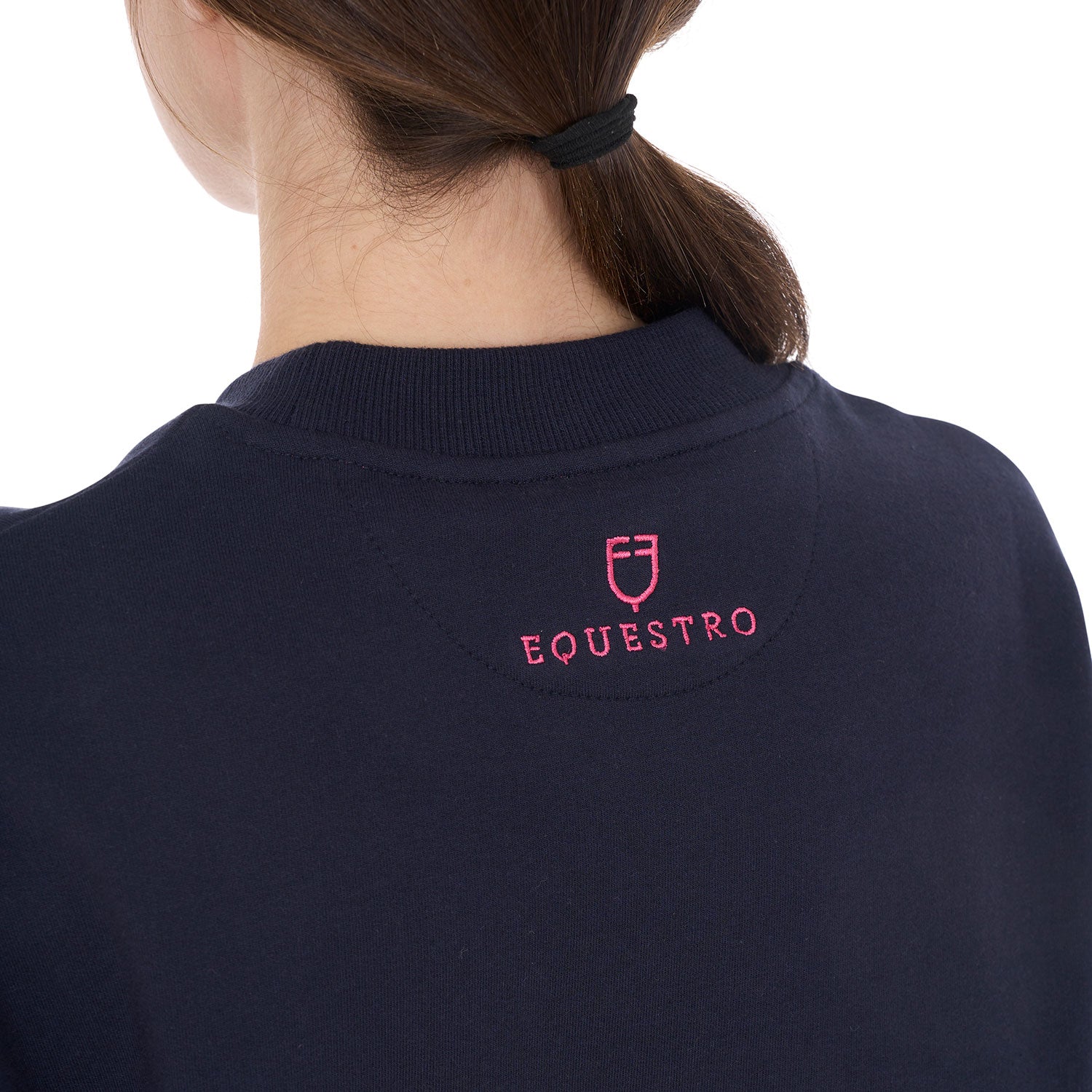 Equestro women's sponge stitch letter sweatshirt - Colore NAVY BLAZER (19-3923)/HONEYSUCKLE (18-2120)