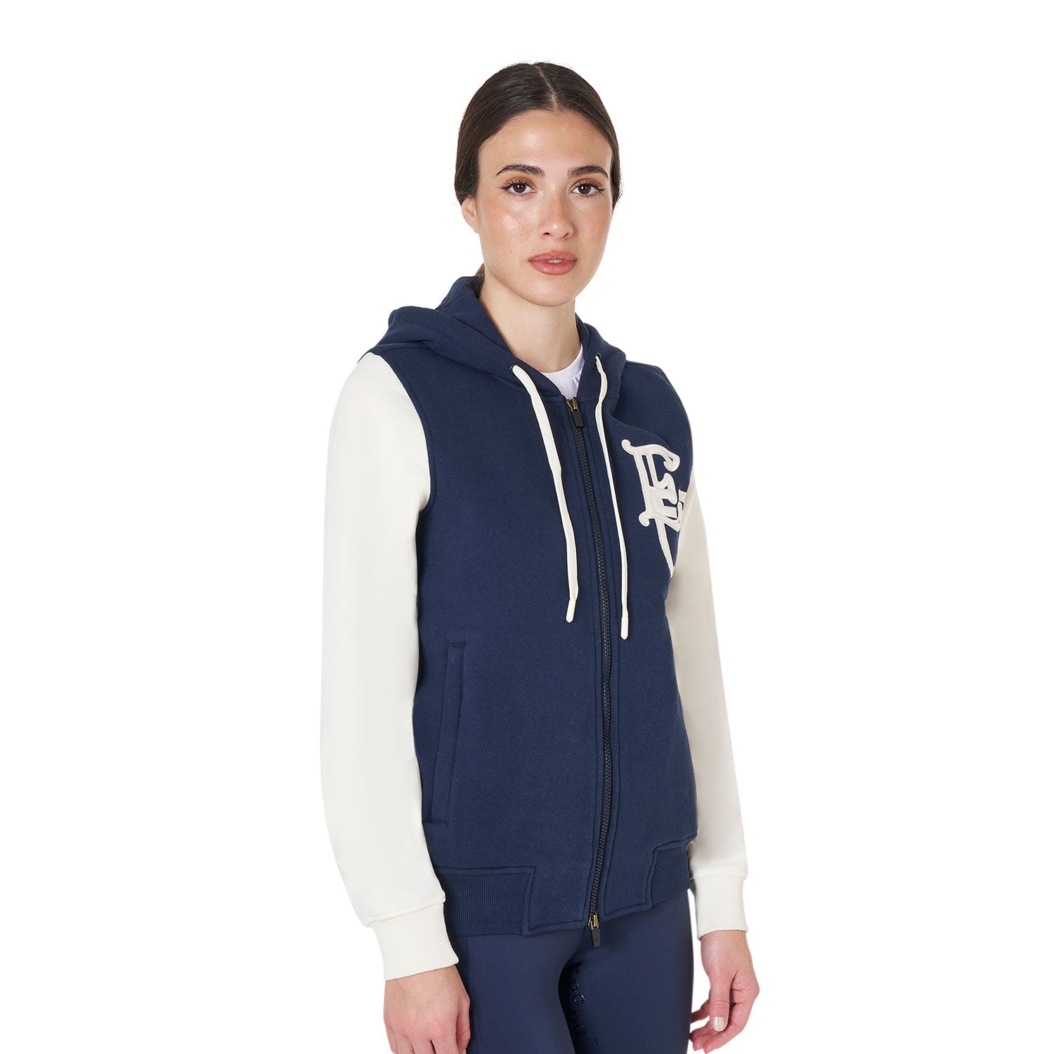 Equestro women's eq bicolor hoodie - Colore NAVY BLAZER (18-3923)/ANTIQUE WHITE (11-0105)