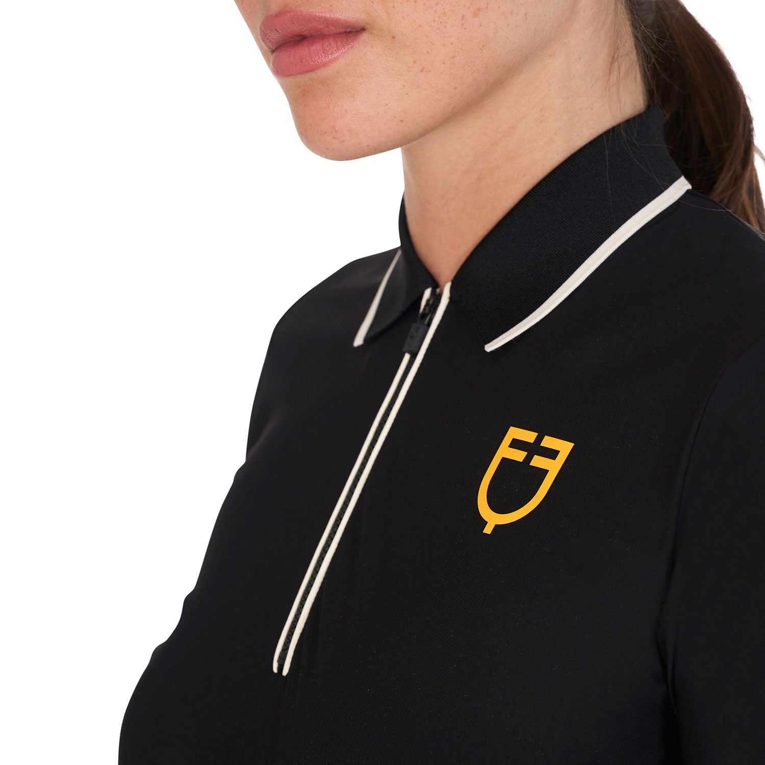 Equestro women's tecno stretch training polo shirt ss zip - Colore BLACK/ANTIQUE WHITE (11-0105)