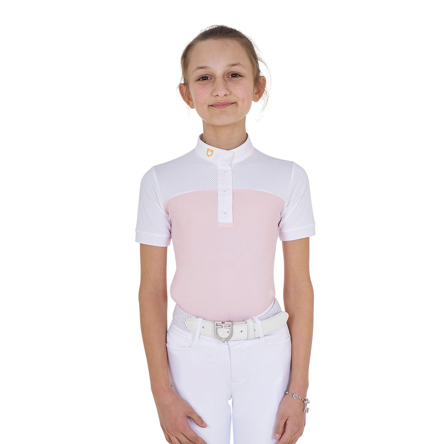 Equestro girl polo shirt ss buttons 1/2 mesh - neutra