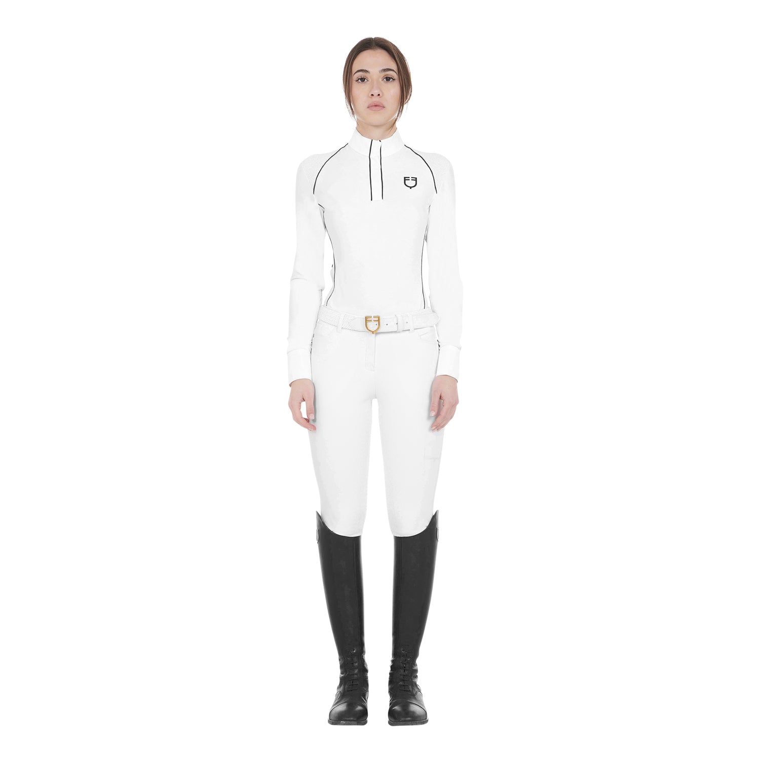 Equestro women's competition polo shirt ls mesh insert - Colore WHITE