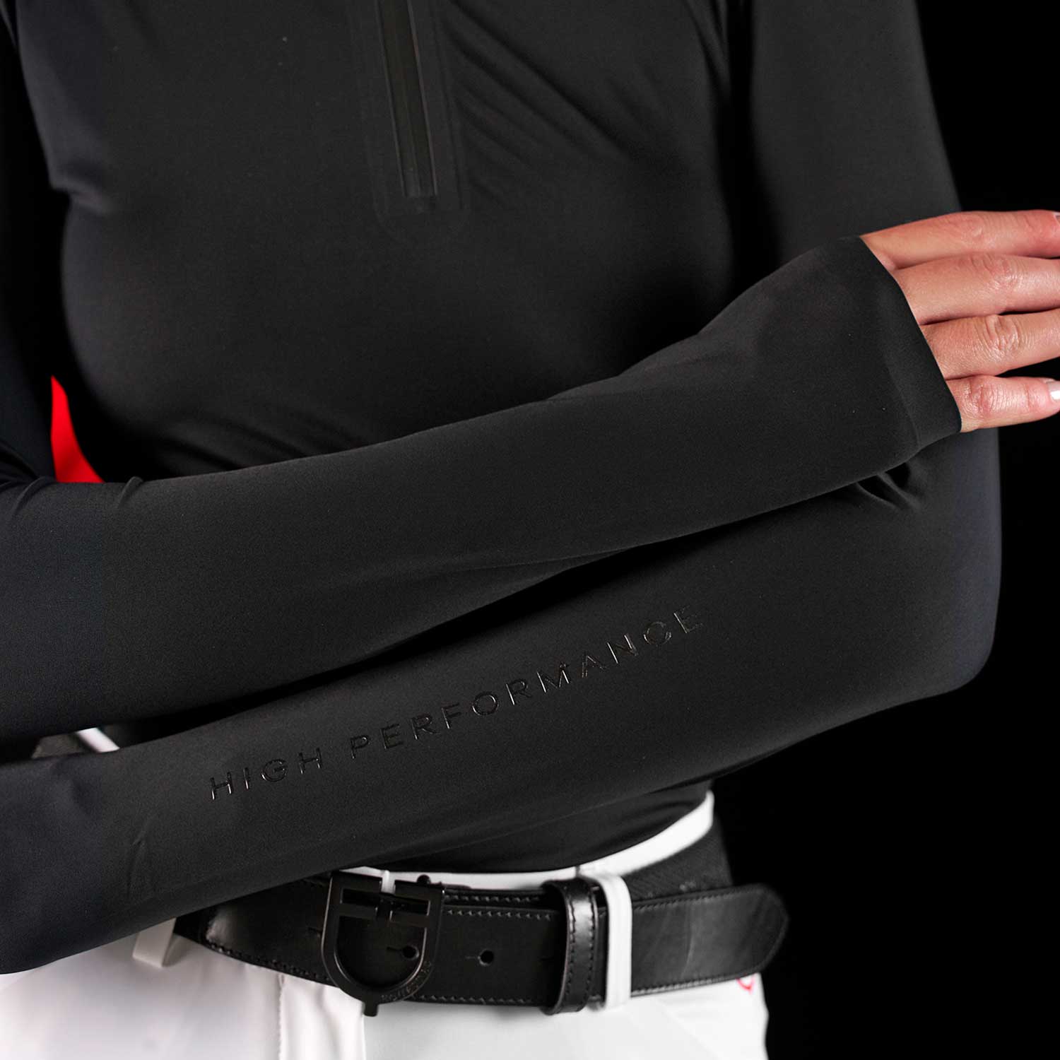 Equestro women's competition ridertechnology ls polo shirt with zip - Colore BLACK