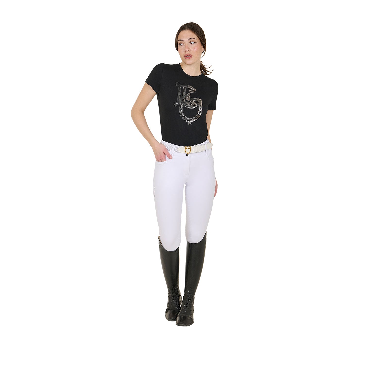 Equestro women's eq monogram cotton t-shirt - Colore BLACK