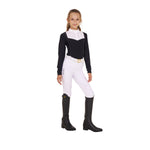 Equestro girl's rhinestone competition polo shirt ls buttons - Colore BLACK