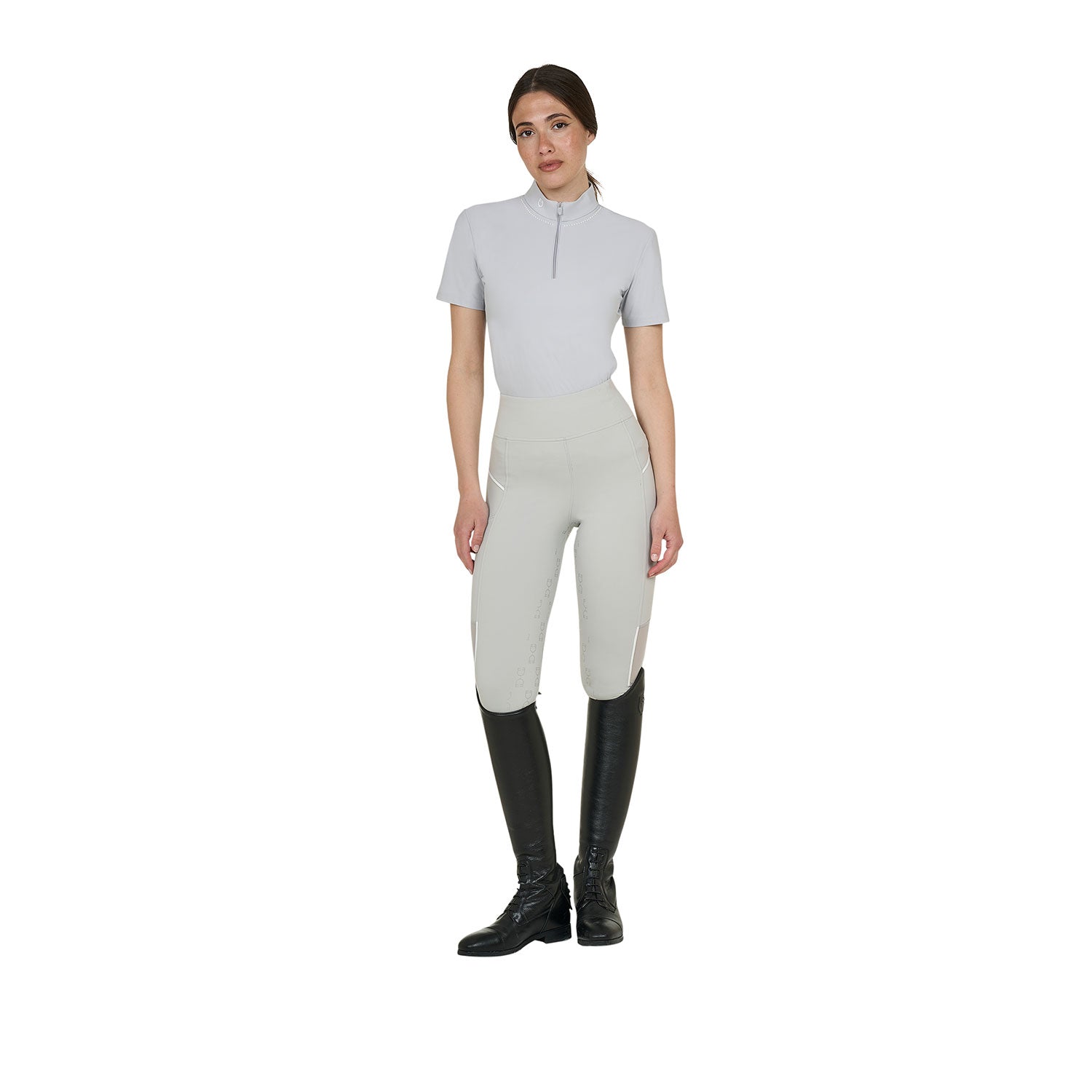 Equestro women's pearl training polo shirt ss zip - Colore HARBOR MIST (14-4202)