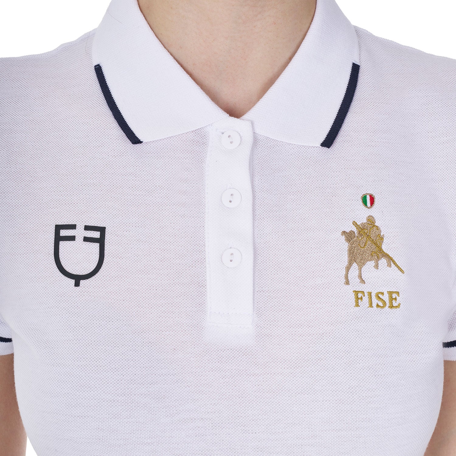 Equestro women's cotton piquet polo shirt ss buttons equestroxfise - Colore WHITE