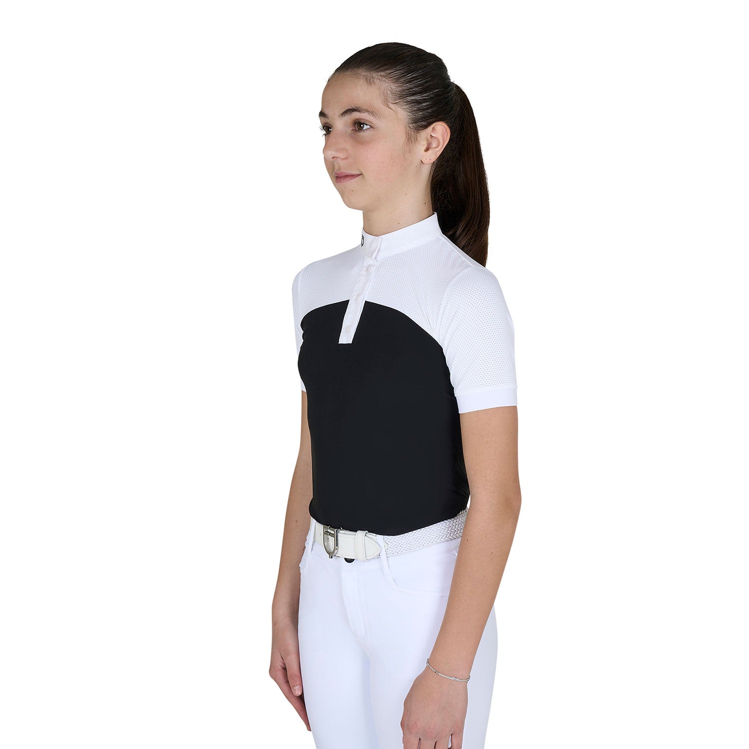 Equestro girl polo shirt ss buttons 1/2 mesh - Colore BLACK