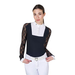 Equestro women's  black label collection competition lace polo shirt ls button - Colore BLACK