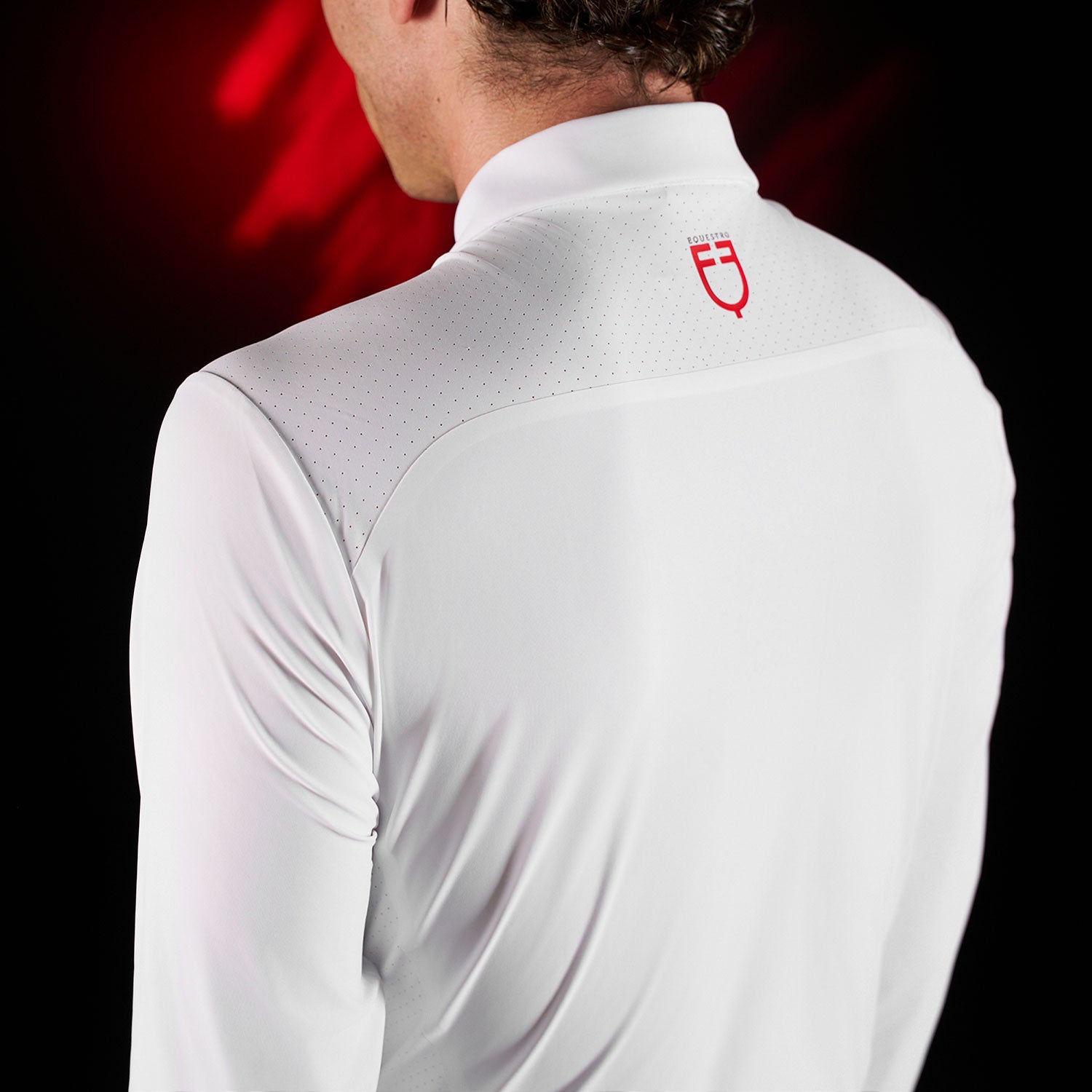 Equestro men's competition ridertechnology ls polo shirt with zip - Colore WHITE