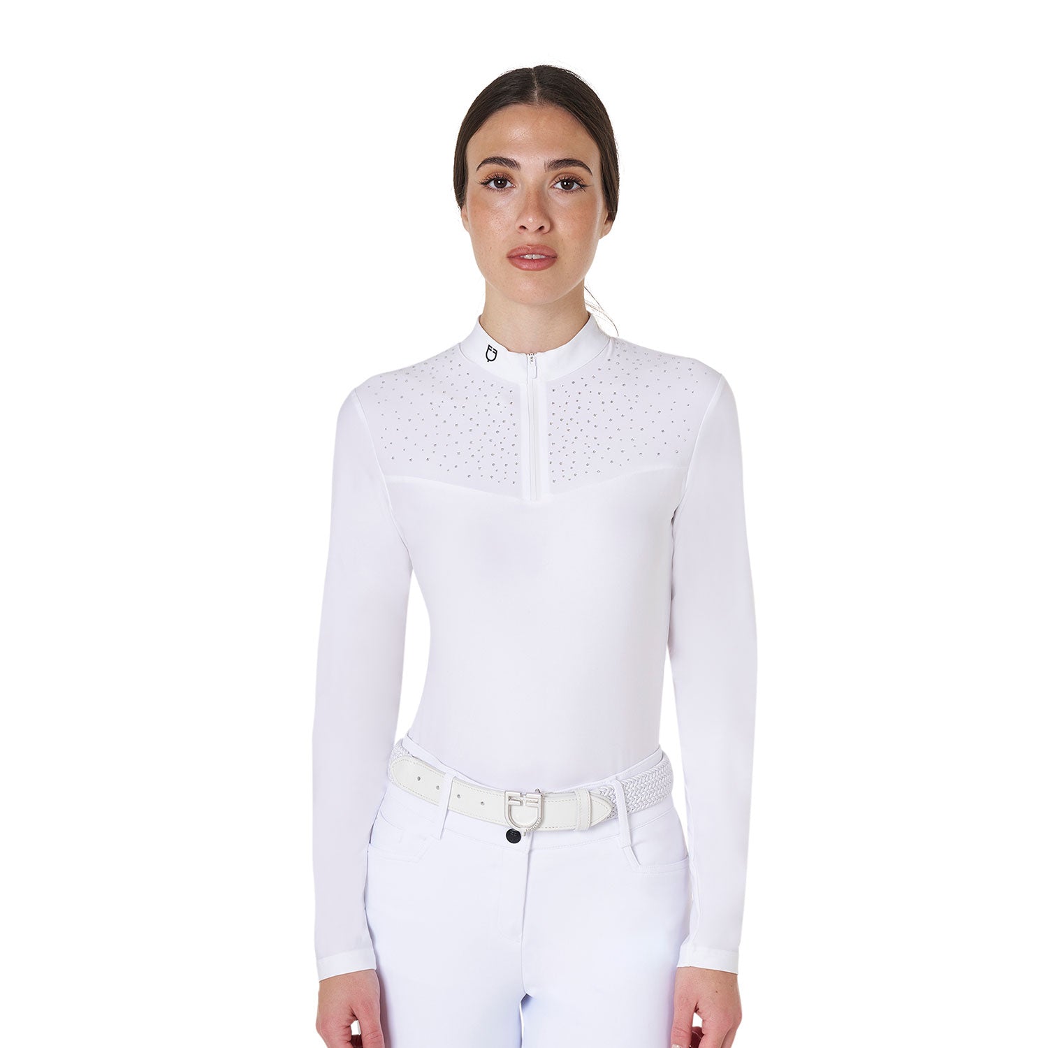 Equestro women's  black label collection competition strass polo shirt ls zip - Colore WHITE
