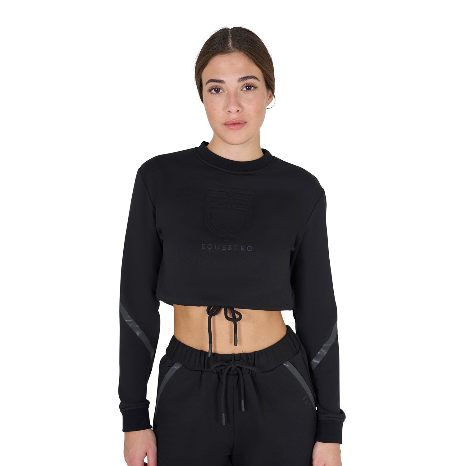 Equestro women's cropped roundneck sweatshirt - neutra