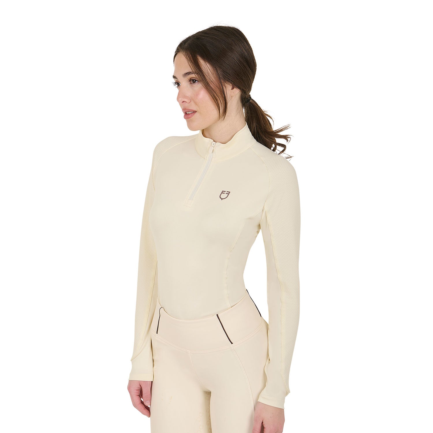 Equestro base layer donna equestro in tessuto tecnico - Colore ANTIQUE WHITE (11-0105)/MARRON (18-1415)