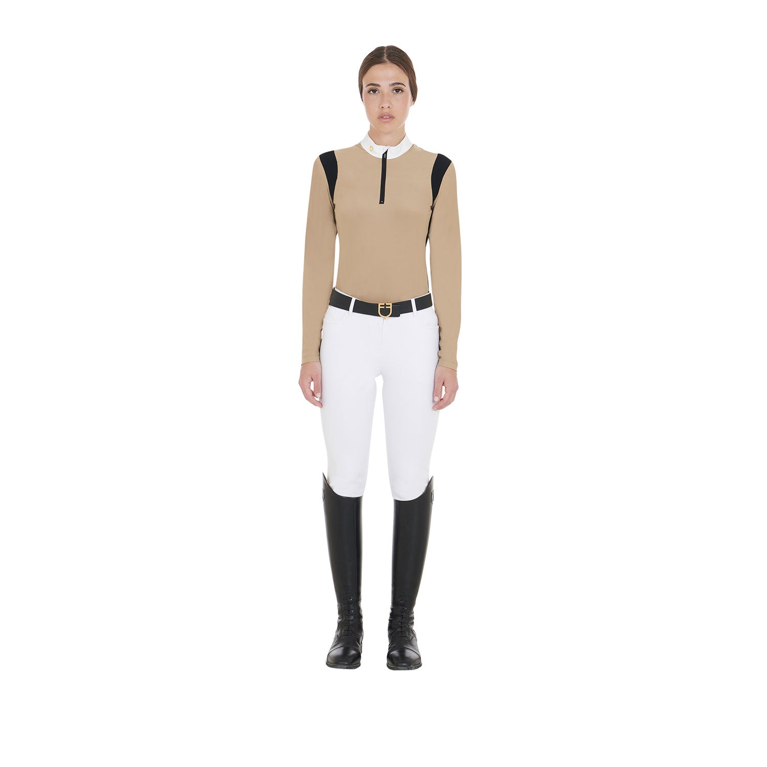 Equestro woman  jersey competition ls zip shirt - Colore BEIGE