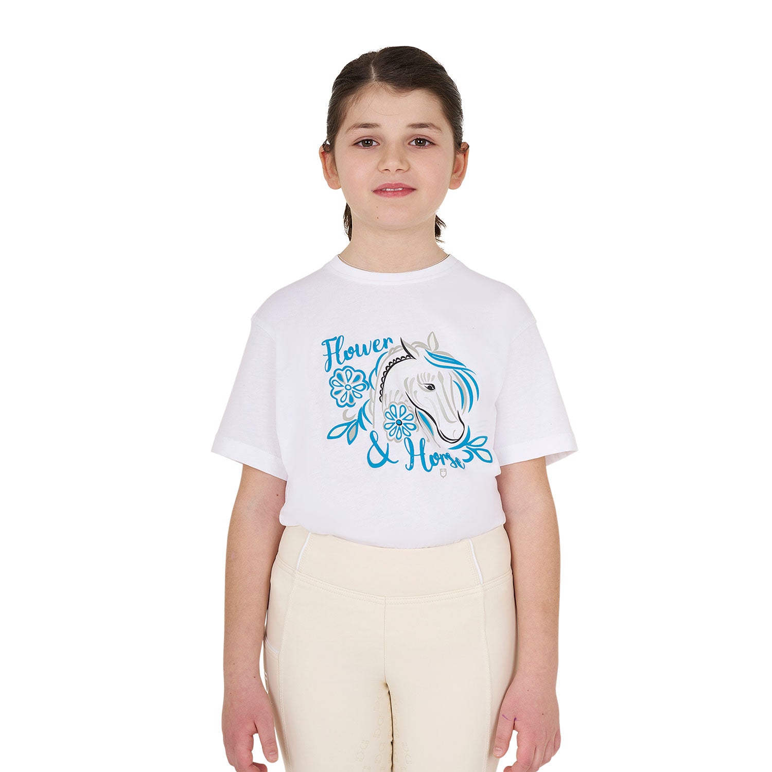 Equestro girl's flower horse cotton t-shirt - neutra