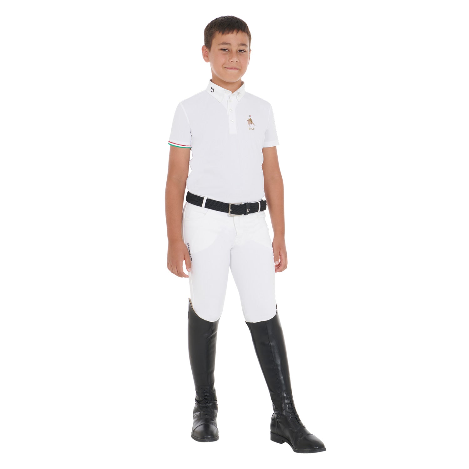 Equestro boy's competition polo ss flag equestroxfise - Colore WHITE