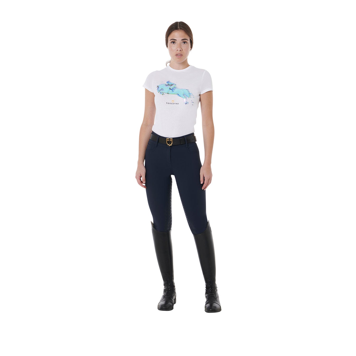 Equestro women's high waist breeches - Colore NAVY