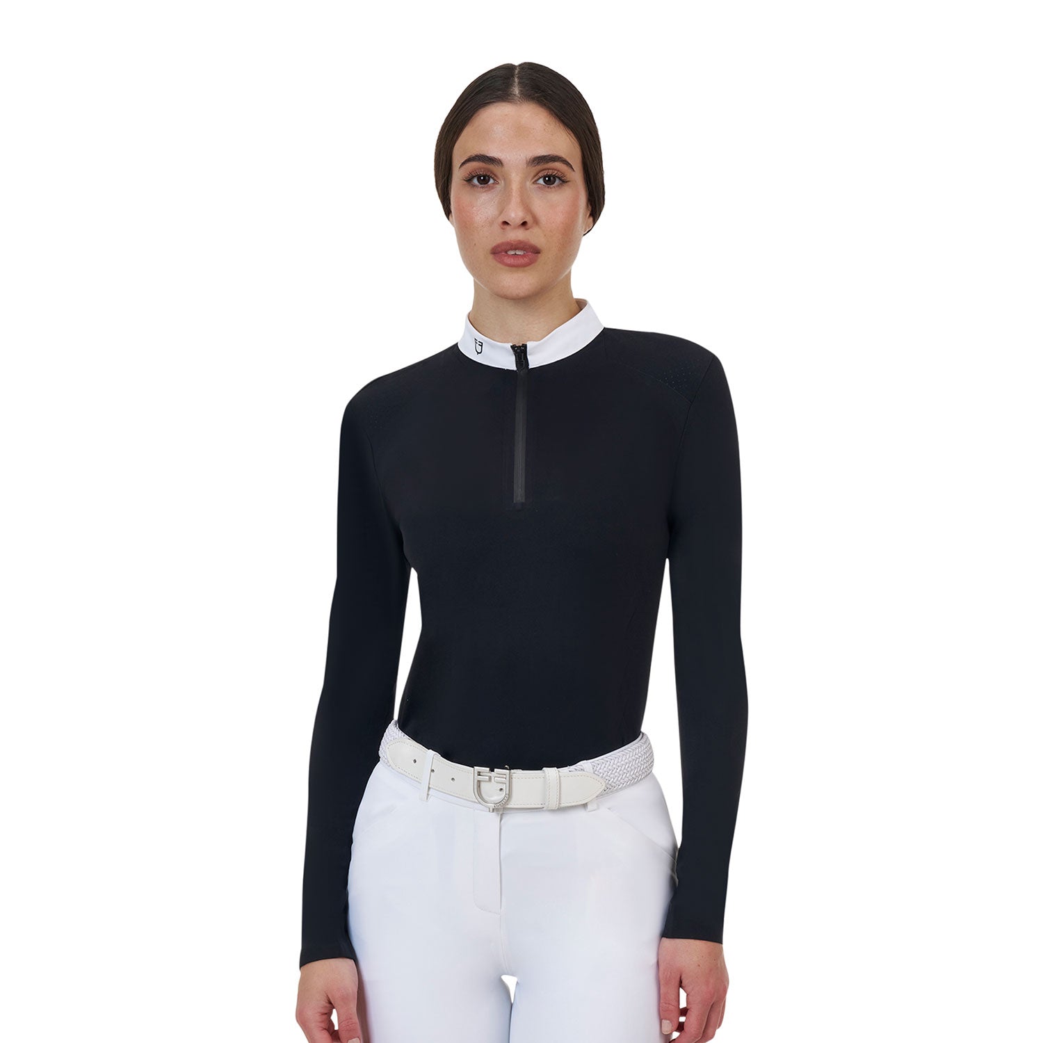 Equestro women's competition ridertechnology ls polo shirt with zip - neutra