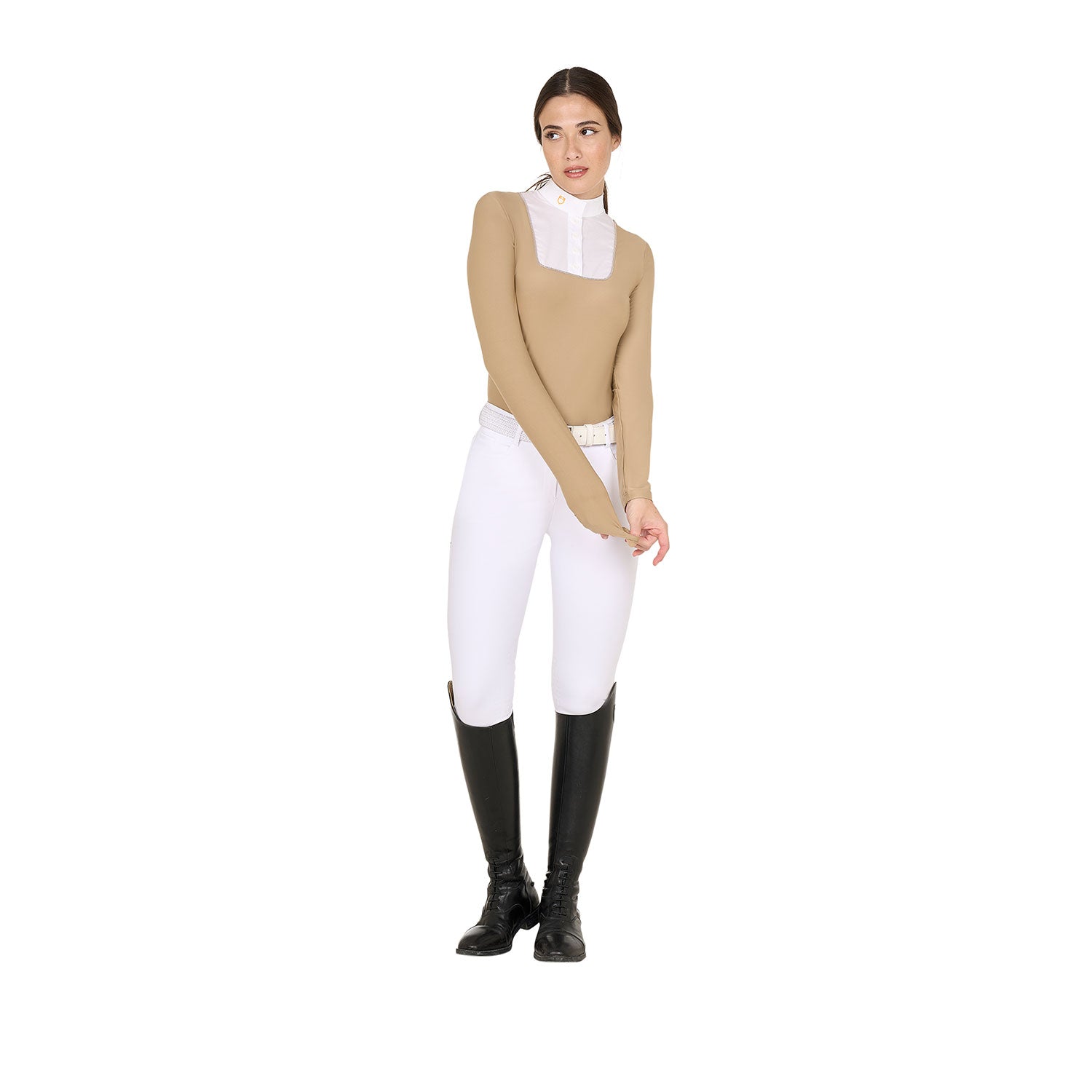 Equestro women's competition polo shirt ls buttons jersey - Colore BEIGE