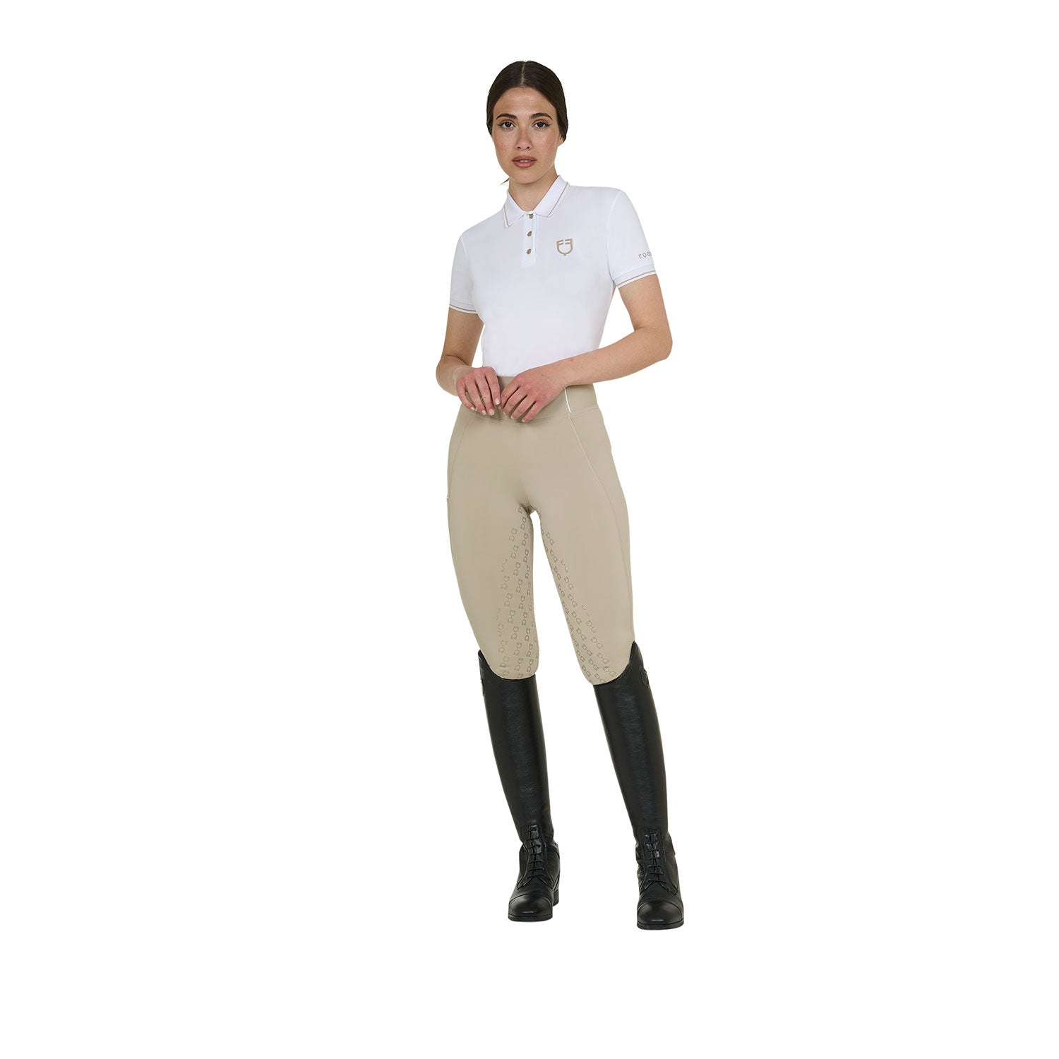 Equestro technical woman training polo - Colore WHITE/OXFORD TAN (15-1306)