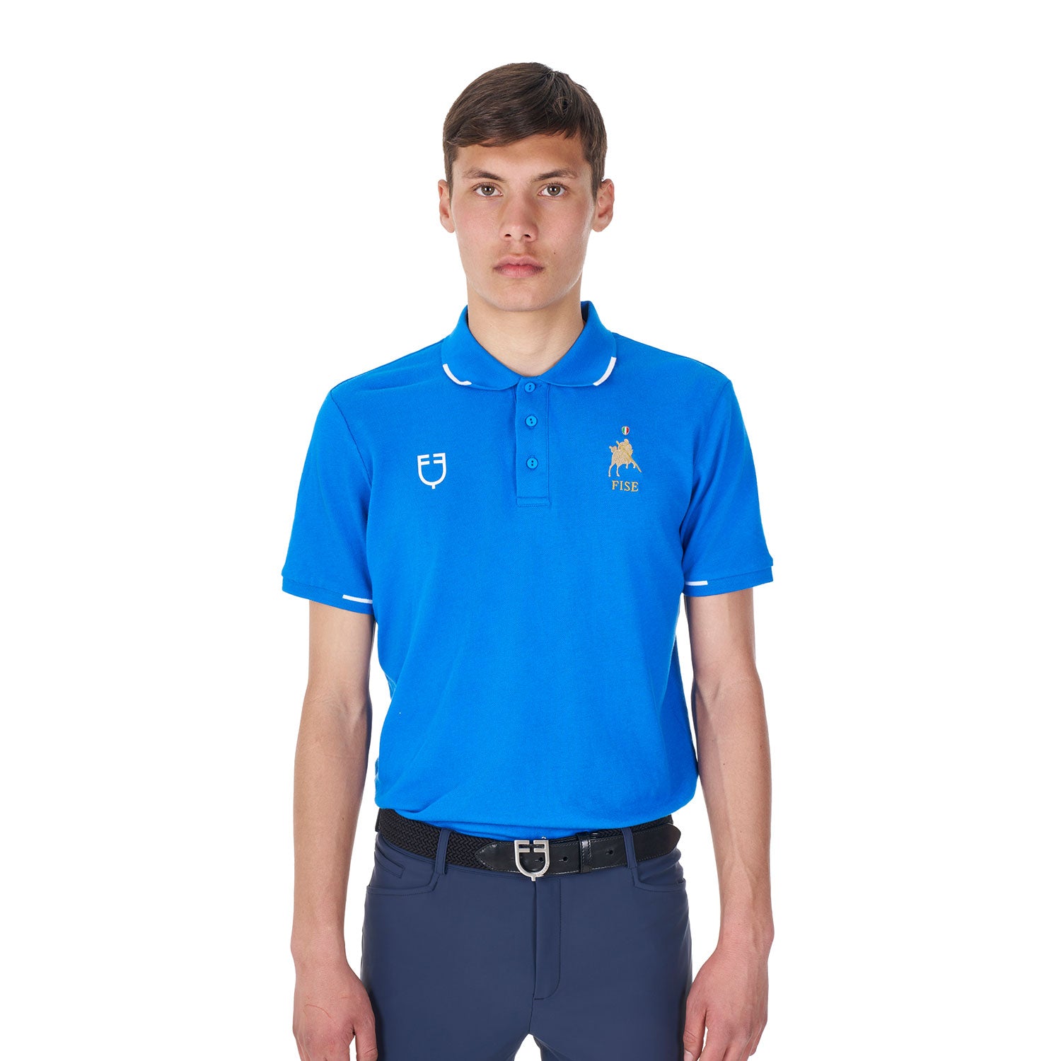 Equestro men's cotton piquet polo shirt ss buttons equestroxfise - neutra