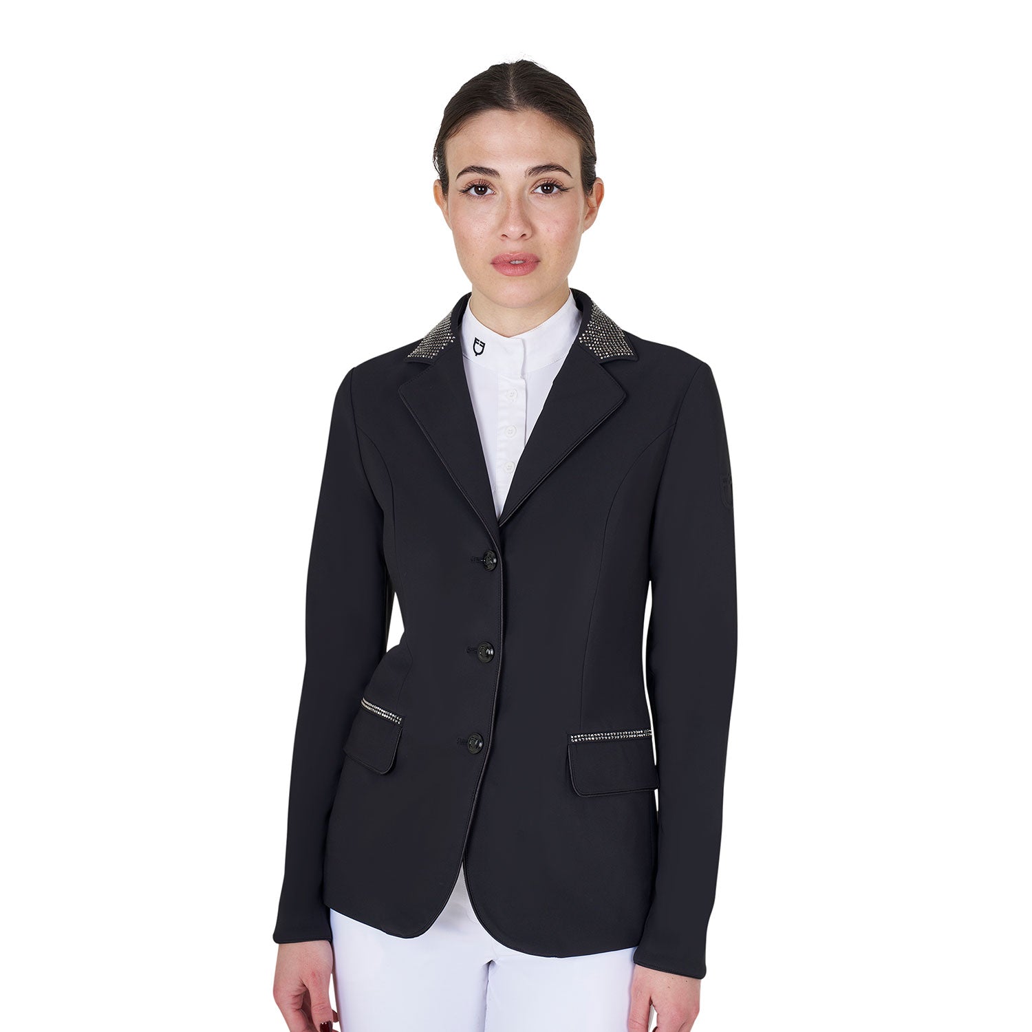 Equestro women's  black label collection competition strass riding jacket - neutra