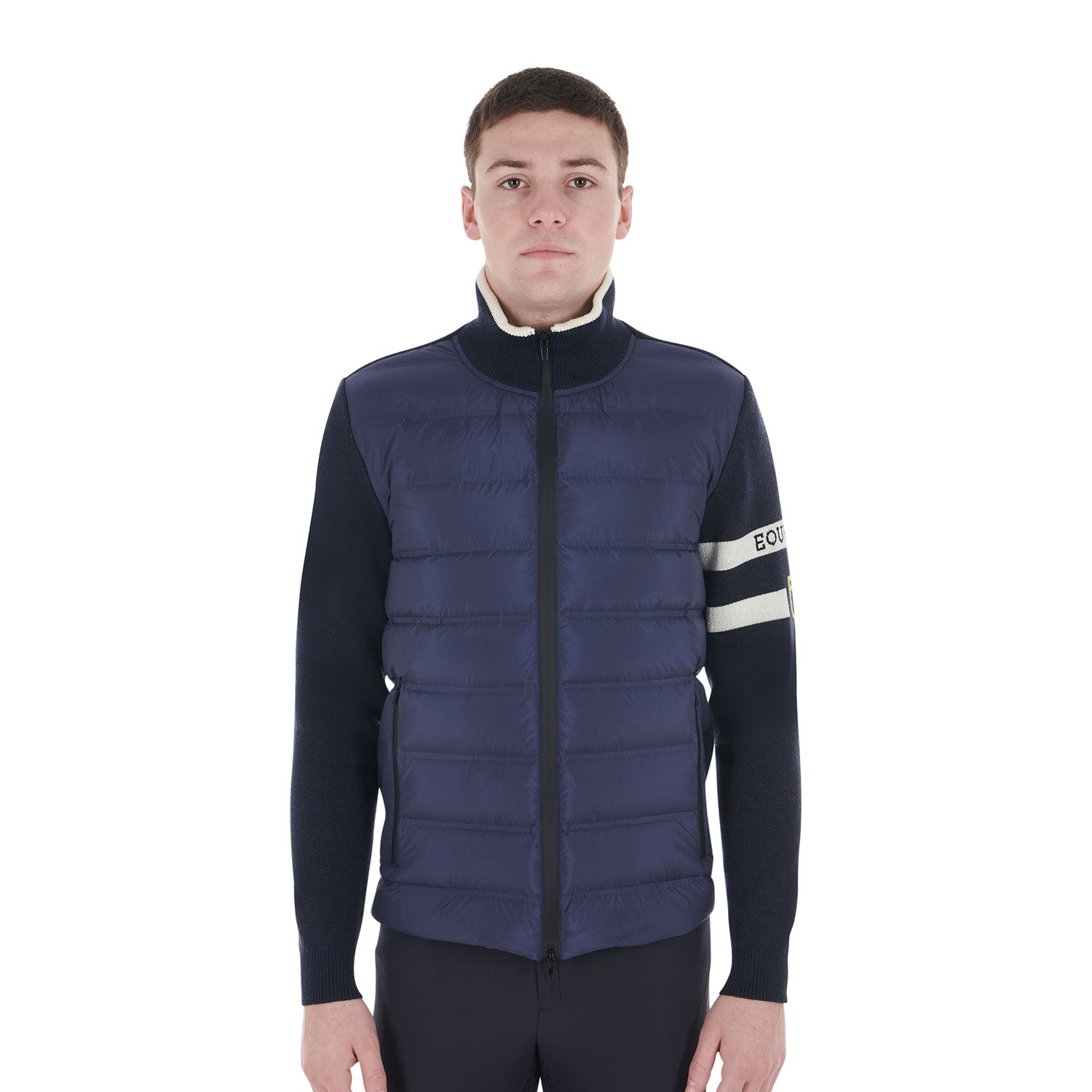 Equestro men's nylon + knit full zip hibryd jacket - neutra