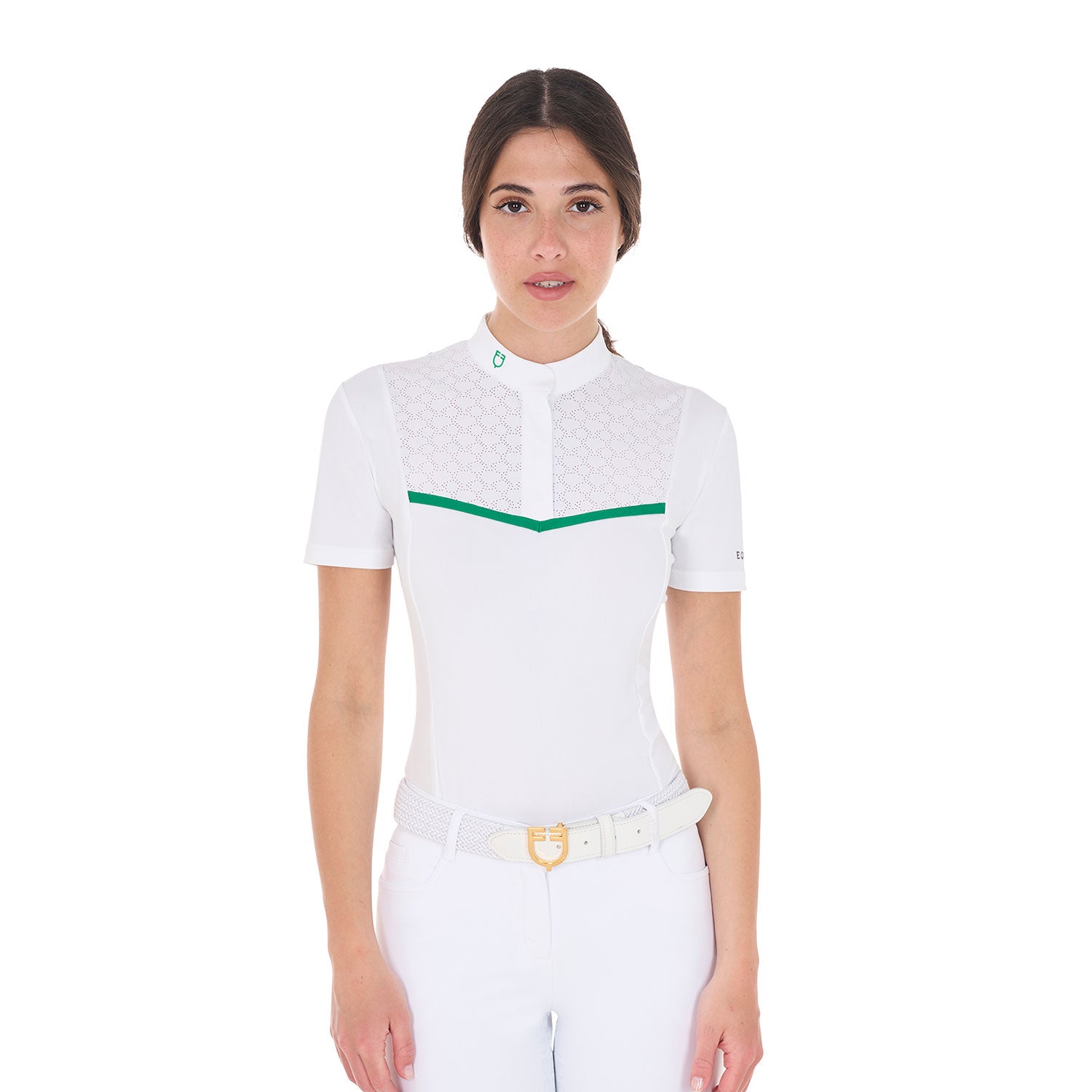 Equestro women's knit tape competition polo shirt ss buttons - neutra