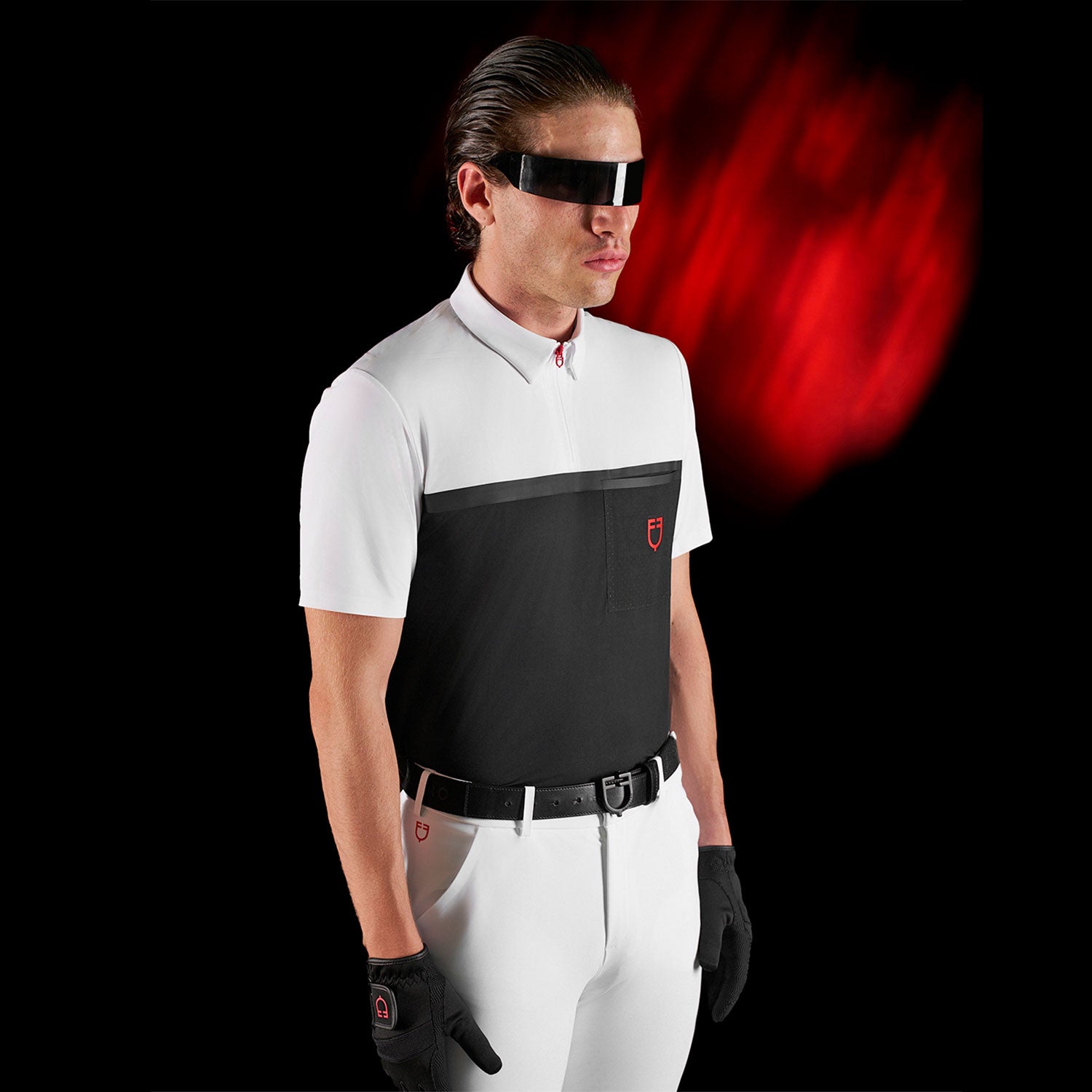 Equestro men's competition ridertechnology polo shirt ss with zip - Colore WHITE/BLACK