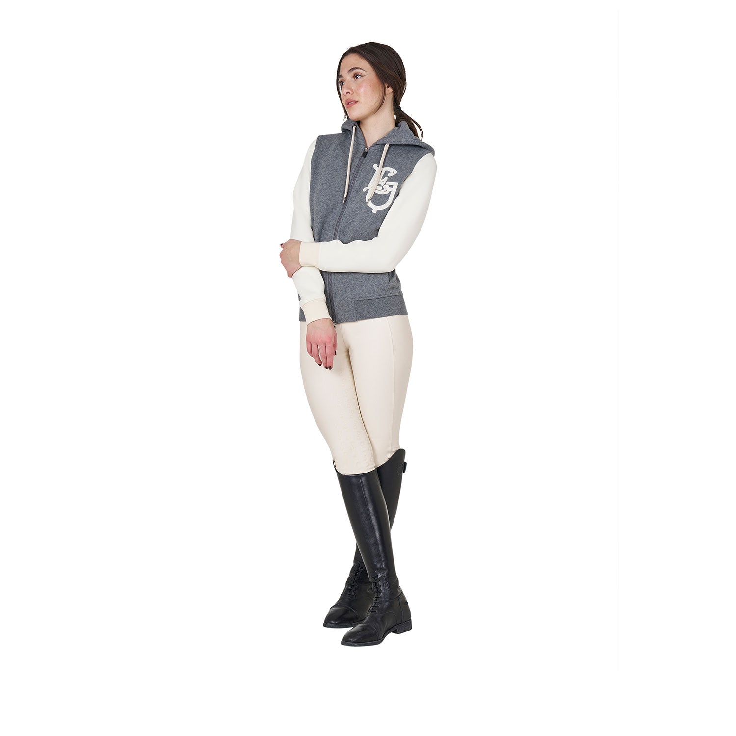 Equestro women's eq bicolor hoodie - Colore GREY MELANGE/ANTIQUE WHITE (11-0105)