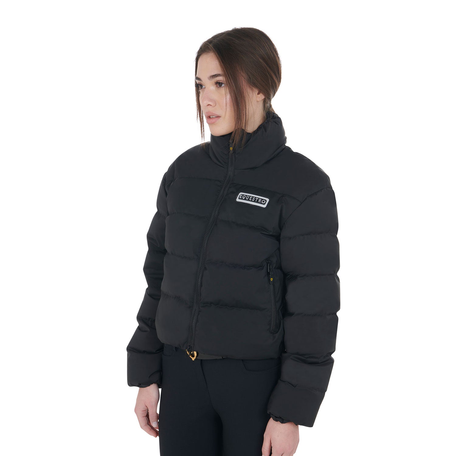 Equestro women's cropped stretch fabric jacket - Colore BLACK