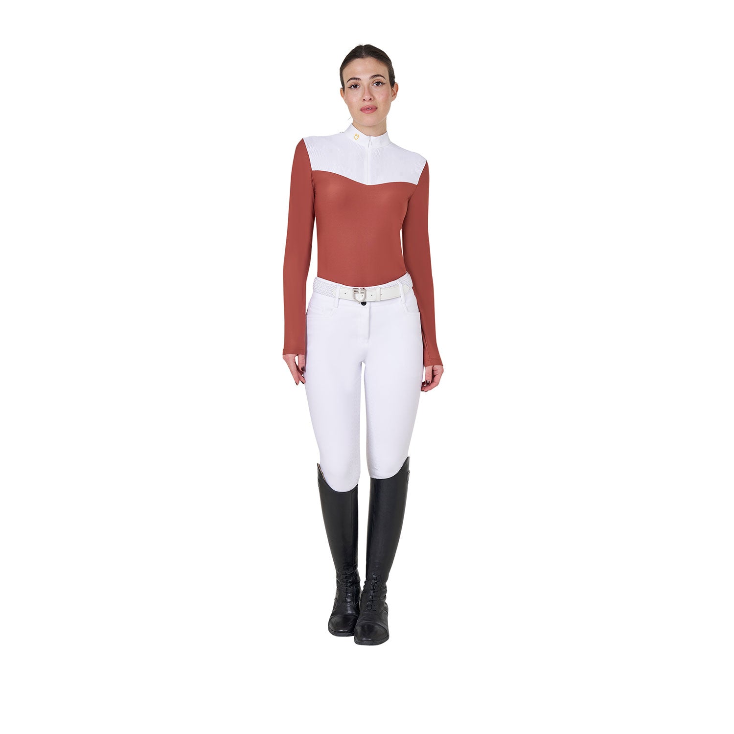 Equestro woman competition ls zip shirt 1/2 mesh - Colore REDWOOD (18-1443)