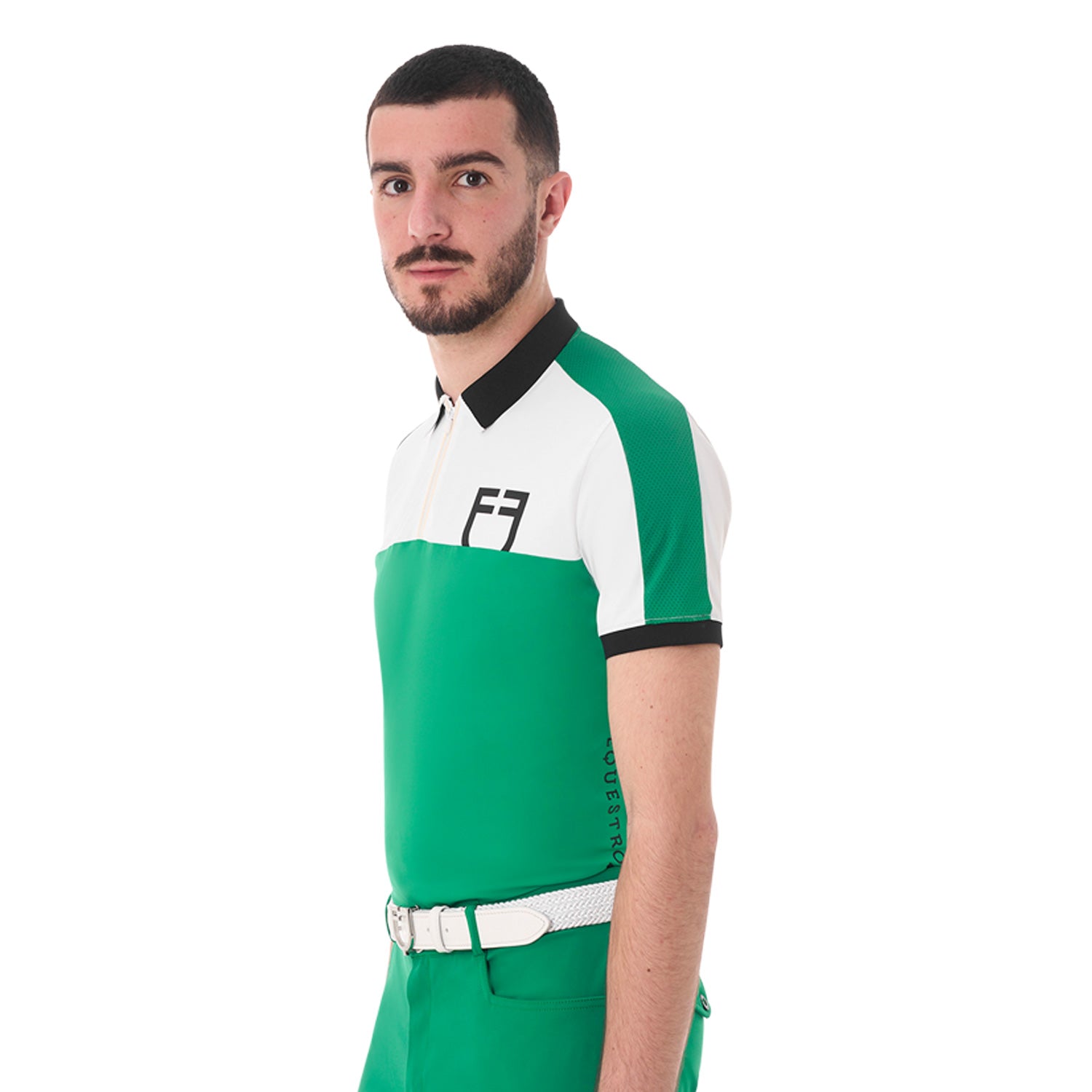 Equestro men's training bicolor polo shirt ss zip - Colore ULTRAMARINE GREEN (18-5338)/WHITE