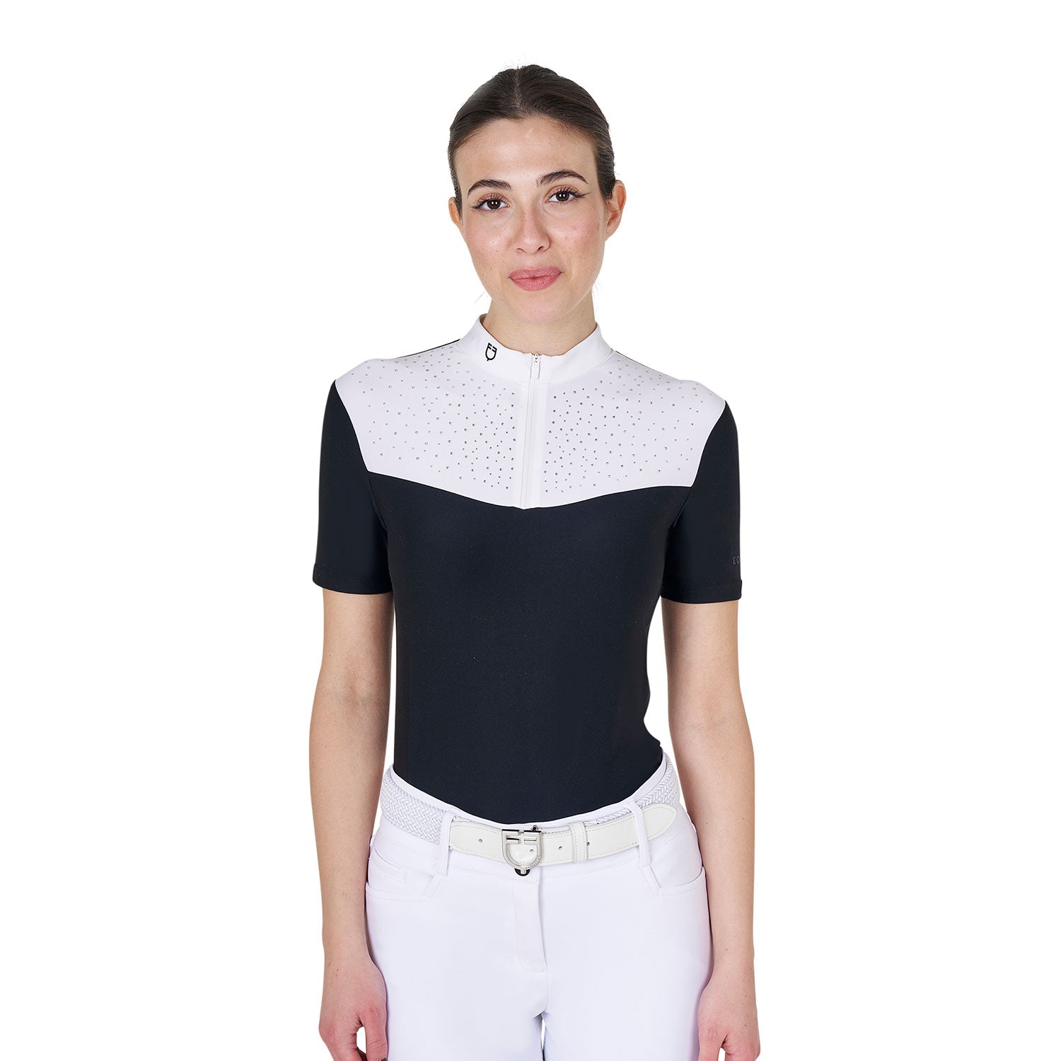 Equestro women's  black label collection competition strass polo shirt ss zip - neutra