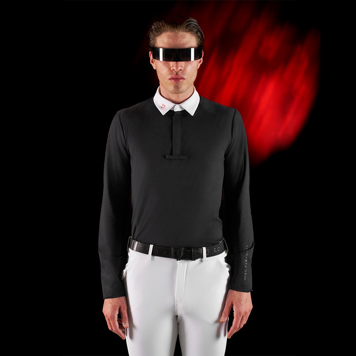 Equestro men's competition ridertechnology ls polo shirt with zip - neutra