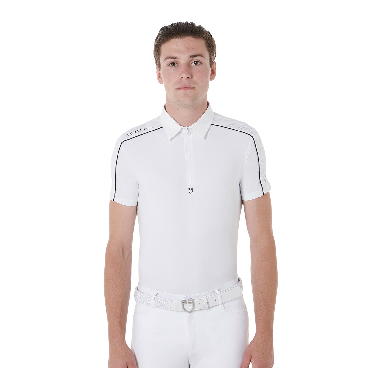 Equestro men's competition polo shirt ss mesh trim - Colore WHITE