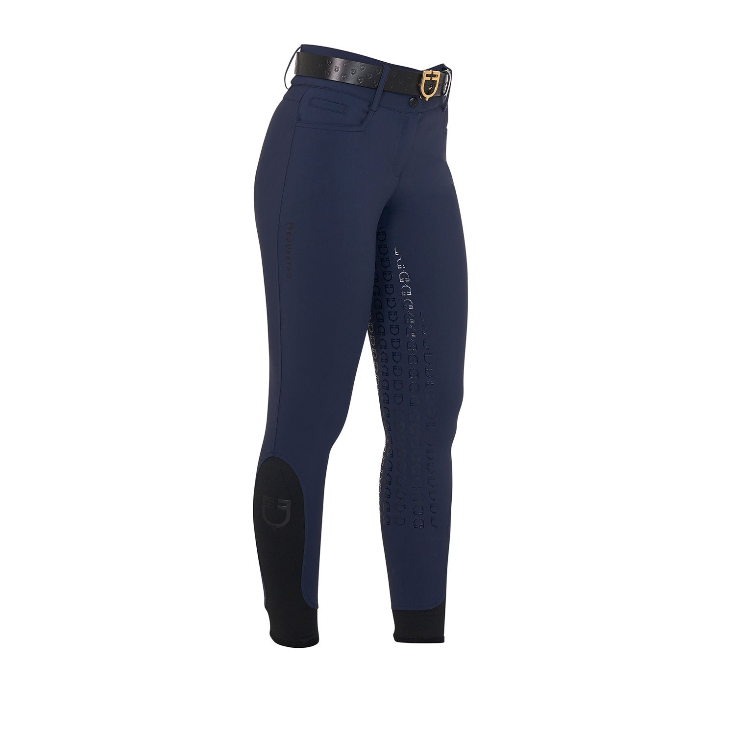 Equestro women's high waist breeches knee grip with  fleece lining - neutra